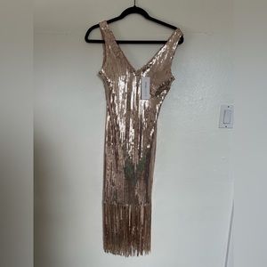 NWT rose gold dress sequin, XS vvmcurve